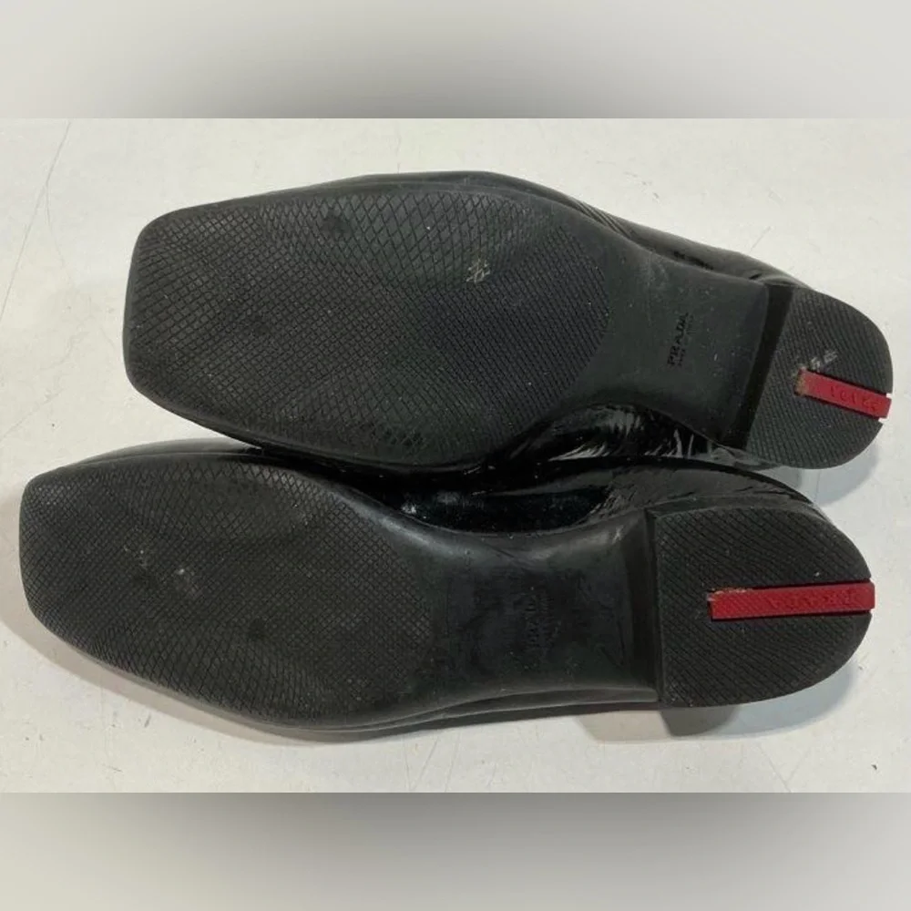 Prada Black, size 7.5 US, 38 EU, Patent Buckle Flats w/ Prada on buckle & COA - Picture 8 of 15